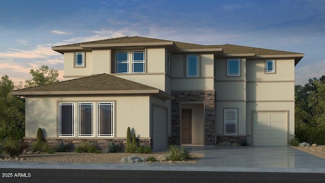 prairie-style house with a garage