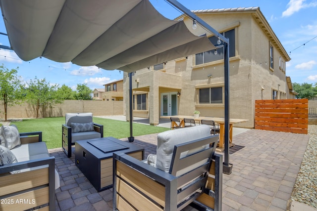 3349 E Flamingo Ct, Gilbert, AZ 85297 - view of patio / terrace featuring an outdoor living space with a fire pit and french doors