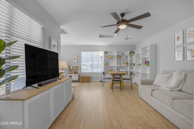 3349 E Flamingo Ct, Gilbert, AZ 85297 - living room featuring ceiling fan and light wood finished floors