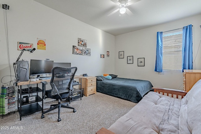 bedroom with carpet flooring and ceiling fan