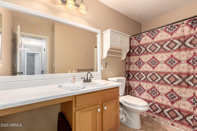 1347 E Vernoa St, San Tan Valley, AZ 85140 - full bath featuring toilet, vanity, a shower with shower curtain, and tile patterned flooring