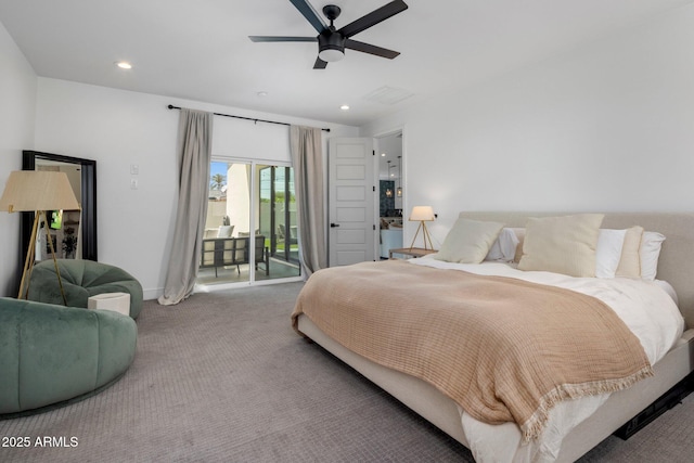 2225 E Whitton Ave E, Phoenix, AZ 85016 - carpeted bedroom with visible vents, baseboards, a ceiling fan, recessed lighting, and access to outside