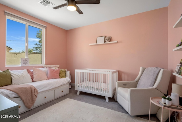2225 E Whitton Ave E, Phoenix, AZ 85016 - bedroom with visible vents, a ceiling fan, and carpet
