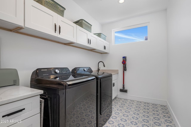 2225 E Whitton Ave E, Phoenix, AZ 85016 - washroom featuring light floors, independent washer and dryer, a sink, baseboards, and cabinet space