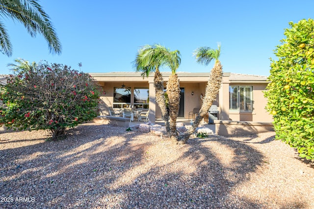 back of property with a patio and ceiling fan