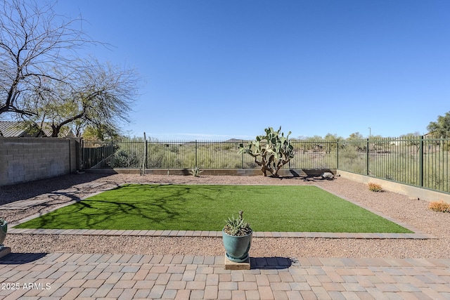 view of yard with a fenced backyard