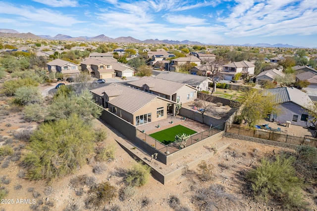 aerial view with a residential view and a mountain view