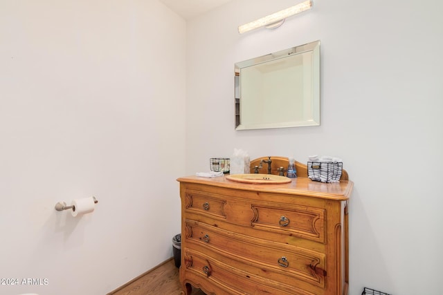 bathroom with hardwood / wood-style floors and vanity