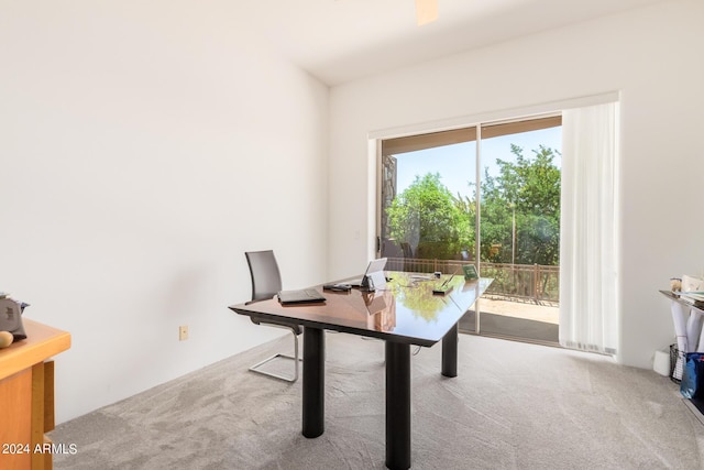 view of carpeted home office