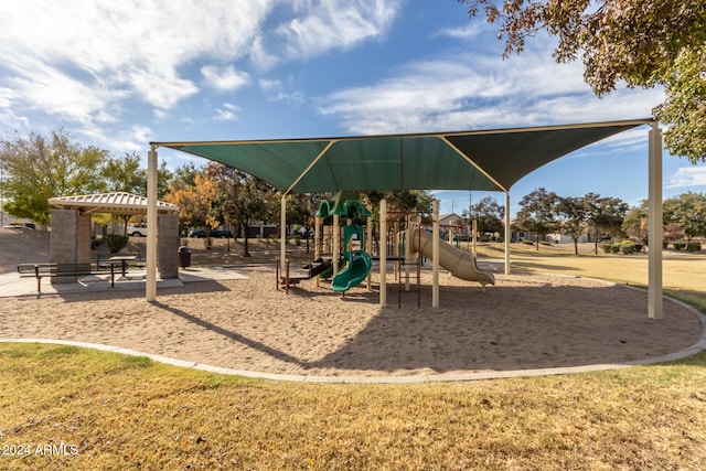 view of playground featuring a yard