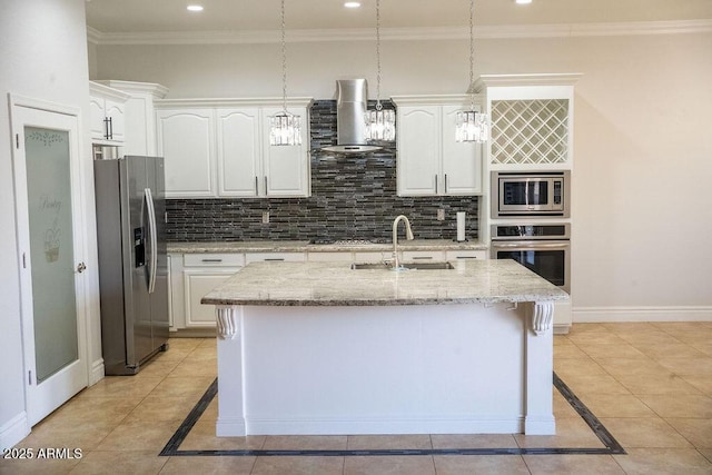 kitchen with light stone countertops, appliances with stainless steel finishes, and white cabinets