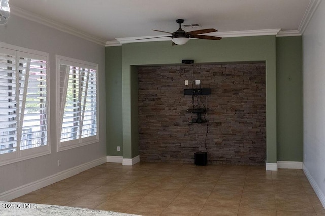 interior space featuring crown molding and ceiling fan