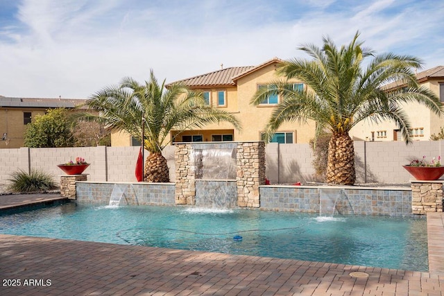 view of pool featuring pool water feature