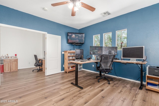 14363 W Acapulco Ln, Surprise, AZ 85379 - office space with a ceiling fan, visible vents, baseboards, and wood finished floors
