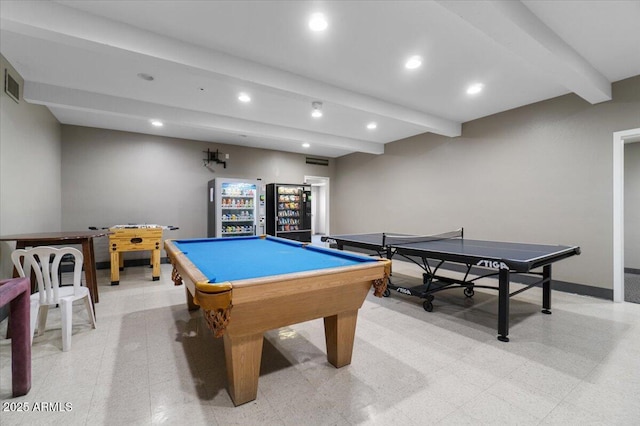 5200 S Lakeshore Dr Unit 120, Tempe, AZ 85283 - rec room featuring beamed ceiling, recessed lighting, baseboards, and billiards table