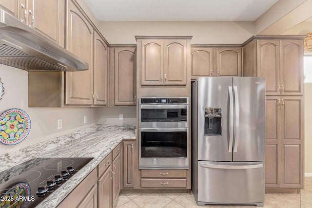 18247 N 168th Cir, Surprise, AZ 85374 - kitchen featuring stainless steel appliances, under cabinet range hood, light tile patterned floors, and light stone countertops
