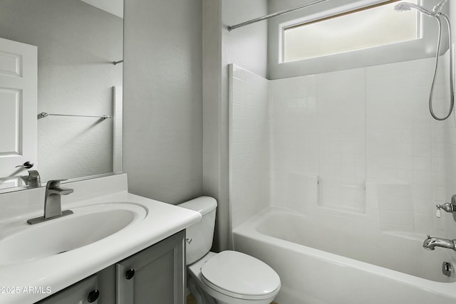 full bathroom featuring vanity, toilet, and shower / washtub combination