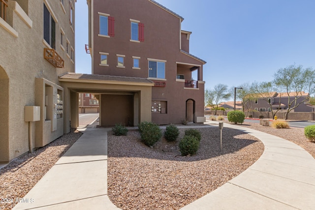 exterior space with a garage