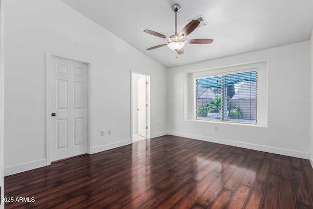 2230 N Los Alamos, Mesa, AZ 85213 - empty room with vaulted ceiling, wood finished floors, ceiling fan, and baseboards
