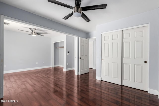 2230 N Los Alamos, Mesa, AZ 85213 - unfurnished bedroom featuring wood finished floors, baseboards, and ceiling fan