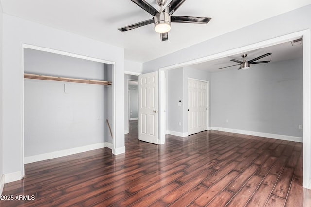 2230 N Los Alamos, Mesa, AZ 85213 - unfurnished bedroom featuring wood finished floors, baseboards, ceiling fan, and a closet