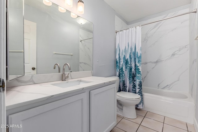 2230 N Los Alamos, Mesa, AZ 85213 - bathroom with shower / bath combination with curtain, vanity, toilet, and tile patterned floors