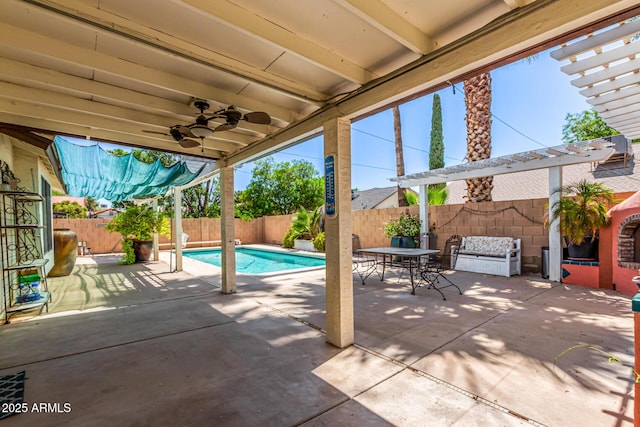 2230 N Los Alamos, Mesa, AZ 85213 - fenced backyard featuring a patio, outdoor dining space, and ceiling fan