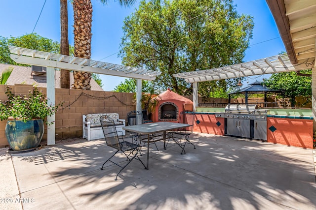 2230 N Los Alamos, Mesa, AZ 85213 - view of patio / terrace featuring an outdoor fireplace, a gazebo, and outdoor dining area