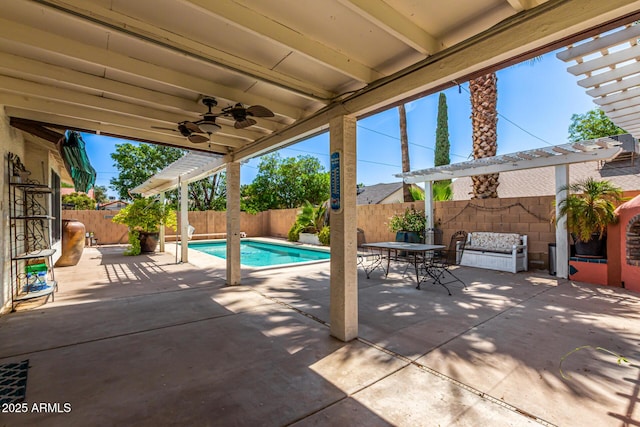 2230 N Los Alamos, Mesa, AZ 85213 - fenced backyard with a patio area, outdoor dining space, and ceiling fan