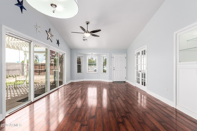 2230 N Los Alamos, Mesa, AZ 85213 - unfurnished room featuring lofted ceiling, wood finished floors, ceiling fan, french doors, and baseboards