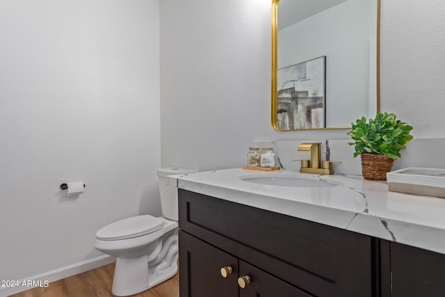 bathroom with vanity, toilet, and wood-type flooring