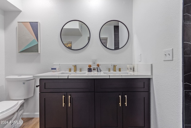 bathroom featuring hardwood / wood-style floors, toilet, and vanity