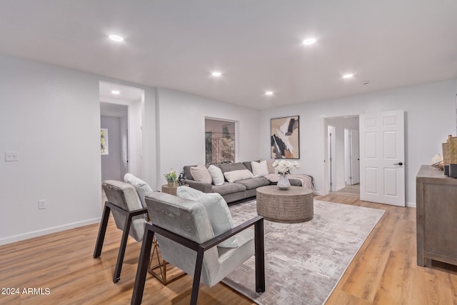 living room with light hardwood / wood-style flooring