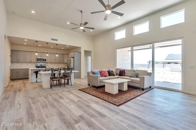 1278 W Calle Tuberia, Casa Grande, AZ 85194 - living room with ceiling fan, light hardwood / wood-style flooring, and a high ceiling