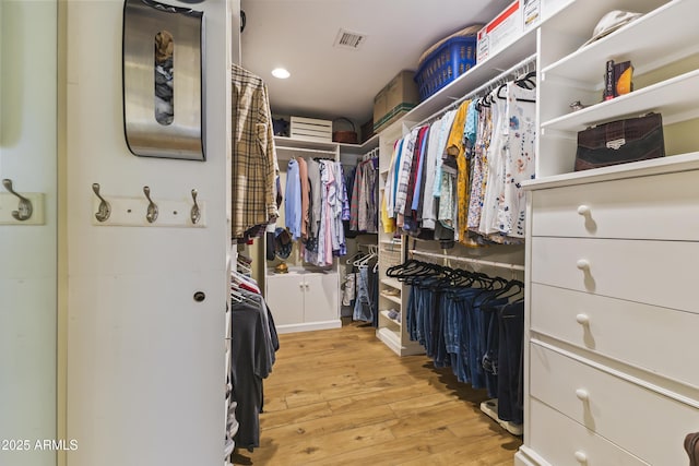 walk in closet with light wood-type flooring