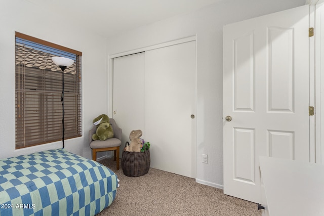 carpeted bedroom featuring a closet