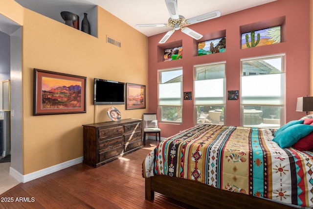6531 E Star Valley St, Mesa, AZ 85215 - bedroom featuring a ceiling fan, wood finished floors, visible vents, and baseboards