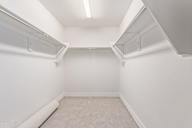 spacious closet featuring light carpet