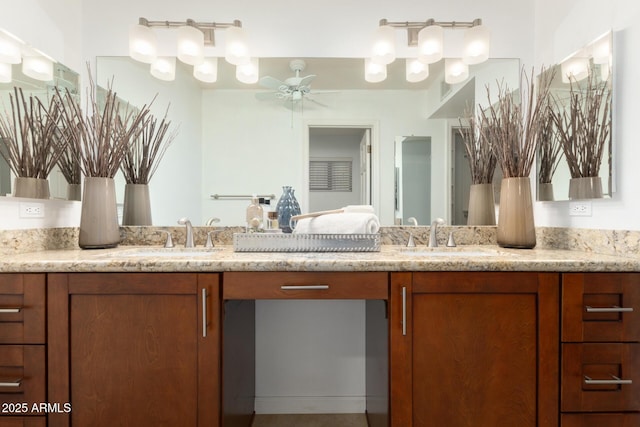 9809 W Behrend Dr, Peoria, AZ 85382 - bathroom featuring a ceiling fan and double vanity