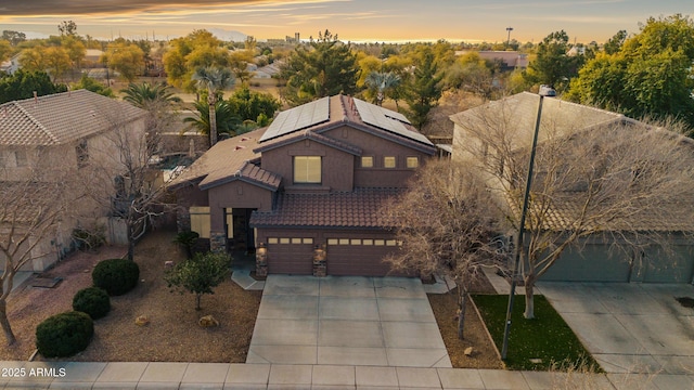 view of aerial view at dusk