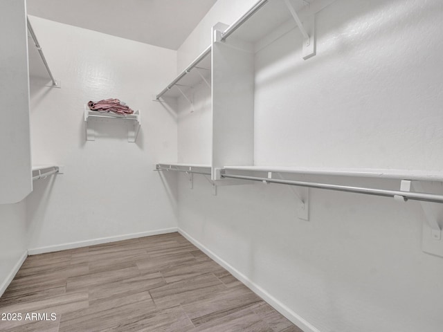 walk in closet with wood finished floors