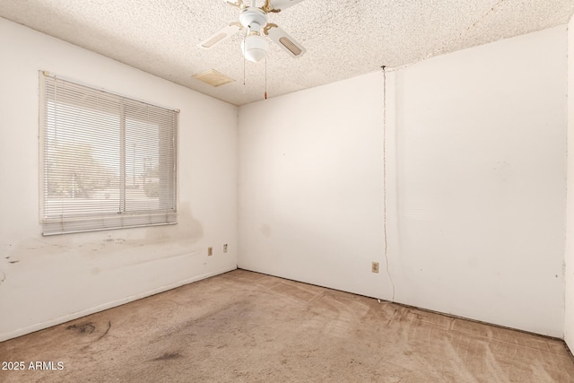 4343 E Union Hills Dr, Phoenix, AZ 85050 - empty room with visible vents, ceiling fan, light carpet, and a textured ceiling