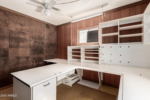 4343 E Union Hills Dr, Phoenix, AZ 85050 - unfurnished office featuring wooden walls, built in study area, and a ceiling fan