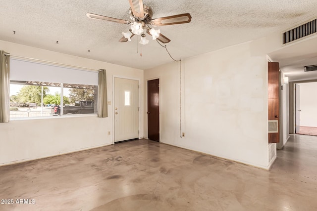 4343 E Union Hills Dr, Phoenix, AZ 85050 - interior space with a textured ceiling, concrete floors, a ceiling fan, and visible vents