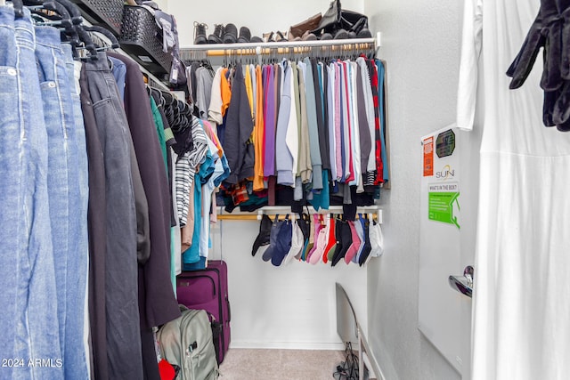 walk in closet with carpet floors