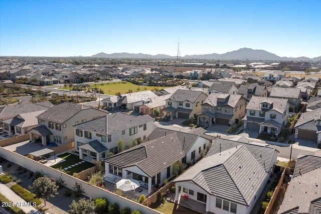 drone / aerial view featuring a mountain view