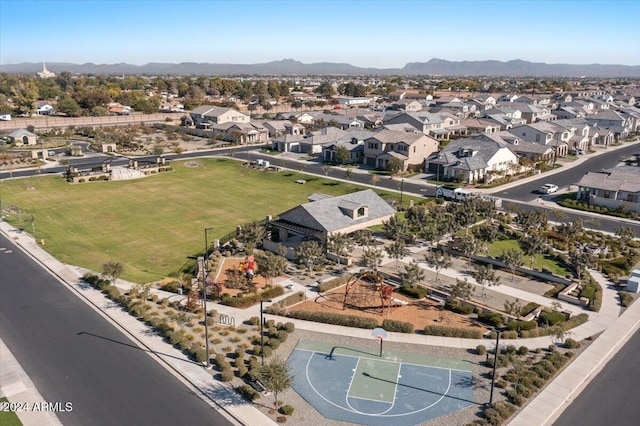 drone / aerial view featuring a mountain view