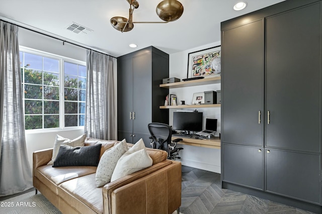 interior space featuring recessed lighting, visible vents, and a healthy amount of sunlight