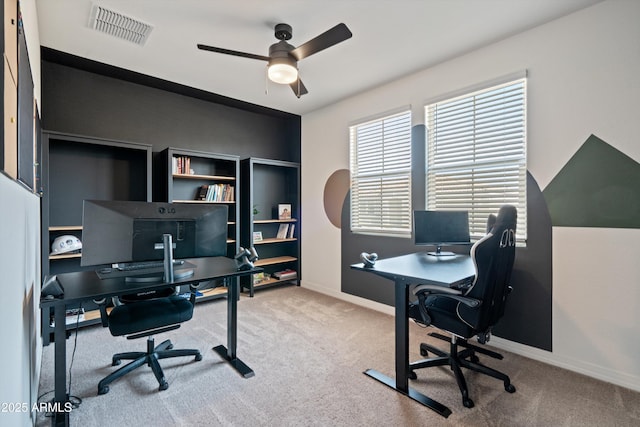 2335 W Sunland Ave, Phoenix, AZ 85041 - carpeted home office featuring ceiling fan and baseboards