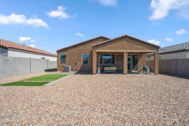 2335 W Sunland Ave, Phoenix, AZ 85041 - back of house with central air condition unit, a fenced backyard, a patio area, and stucco siding
